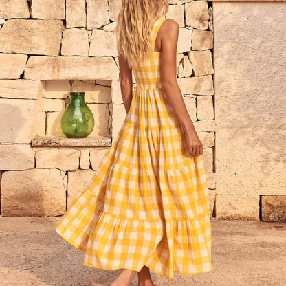 LP | Sciolto, a righe, in spiaggia, senza maniche, vestito midi casual a strisce