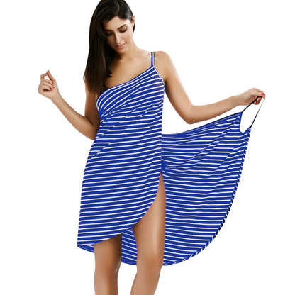 LP | Vestito midi a righe senza schienale con scollo a V e spaghetti al ginocchio