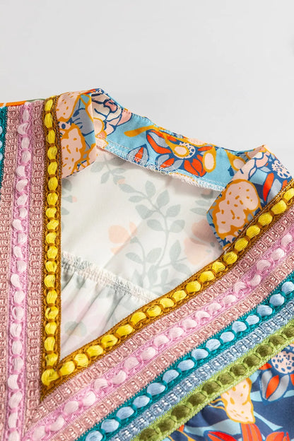 LP | Miniabito stampato con maniche a intaglio e balze