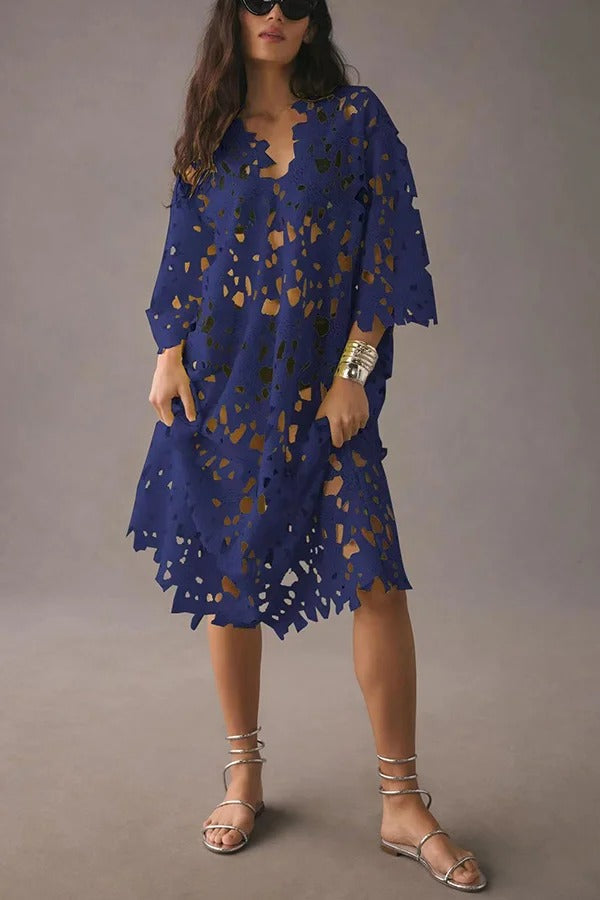 LP | I Belong Here - Vestito midi da spiaggia in pizzo con occhielli floreali