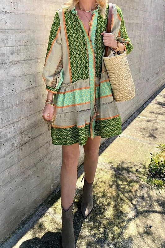 LP | Stile vacanza Stampa etnica con bottoni Mini abito allentato