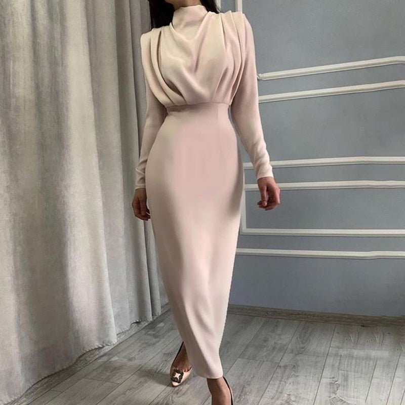 LP | Abito midi drappeggiato con collo alto