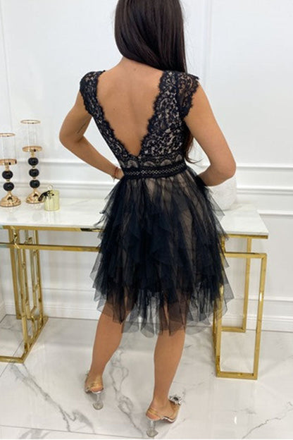 LP | Abito midi in pizzo senza maniche con scollo a V