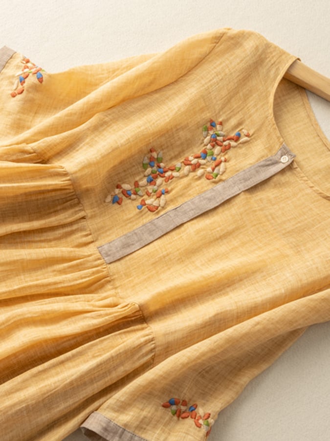 LP | Abito midi in lino con ricamo