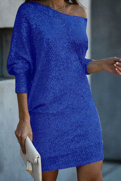 LP | Paillettes solide off-shoulder Mini abito allentato