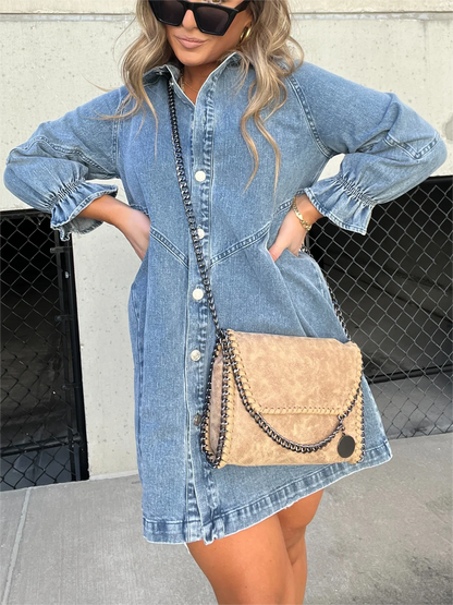 LP | Abito midi in denim con collo risvoltato chic