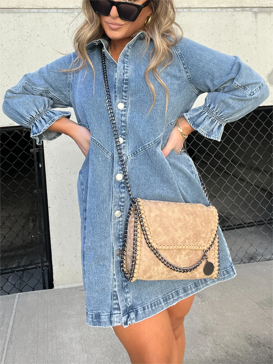 LP | Abito midi in denim con collo risvoltato chic