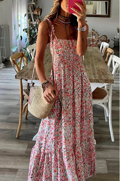 LP | Maxi abito a stampa floreale pronto per le vacanze con vita smocked