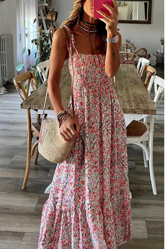 LP | Maxi abito a stampa floreale pronto per le vacanze con vita smocked