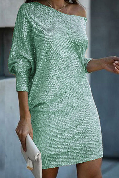 LP | Paillettes solide off-shoulder Mini abito allentato