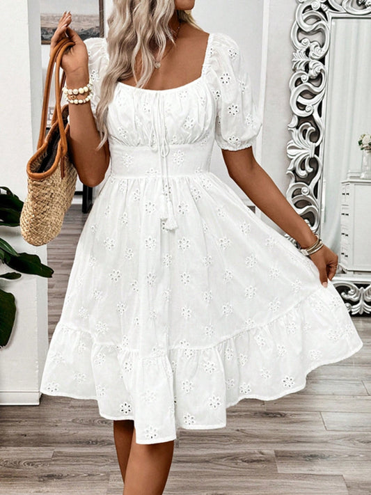 LP | Miniabito smocked con scollo quadrato e maniche a sbuffo