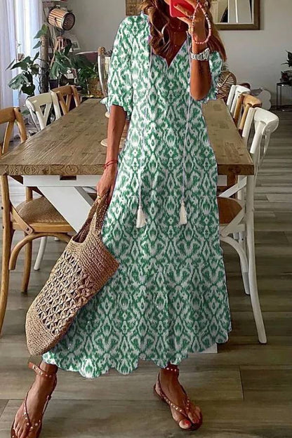 LP | Maxi abito casual con scollo a V e stampa geometrica