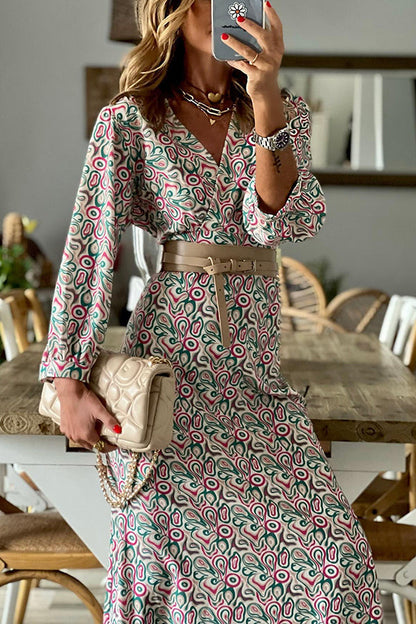LP | Abito midi con scollo a V e stampa multipla