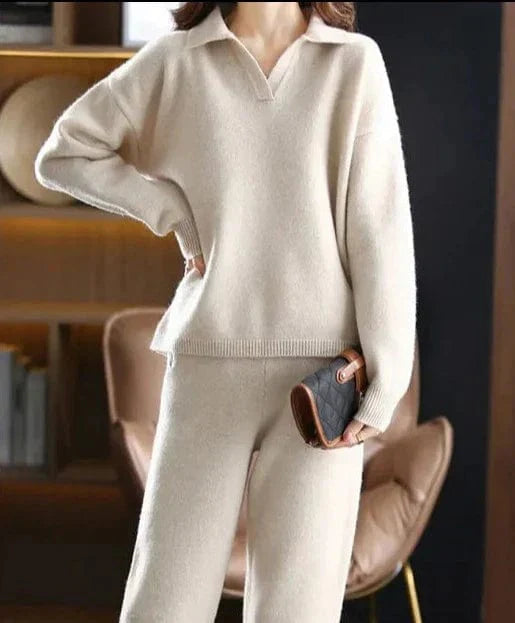 LP | Set di 2 pezzi da donna tuta da ginnastica oversize con colletto a polo e pantaloni
