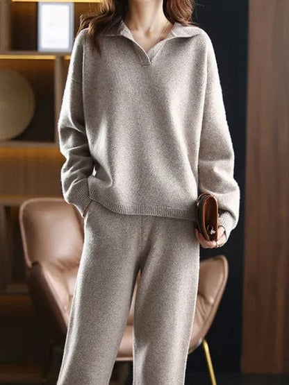 LP | Set di 2 pezzi da donna tuta da ginnastica oversize con colletto a polo e pantaloni