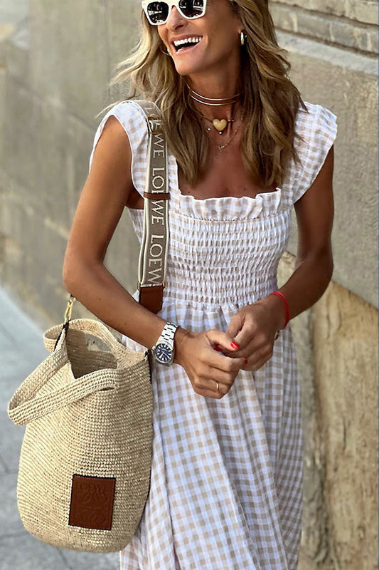 LP | Singing Solo Maxi abito a quadri multipli con top smocked