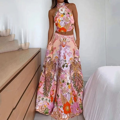 LP | Moda stampata Mezzo dolcevita senza maniche a metà lunghezza Tuta con gonna di rimozione
