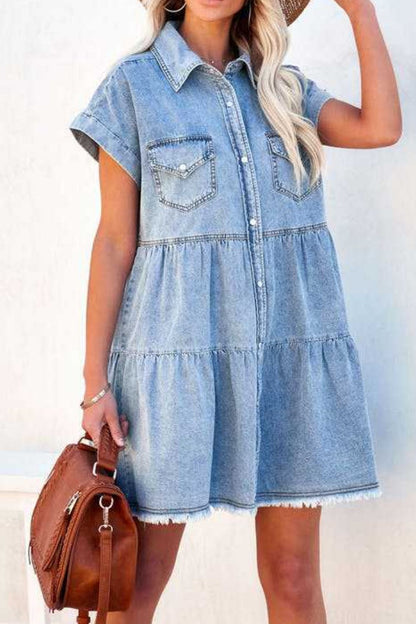 LP | Miniabito in denim con orlo grezzo e bottoni