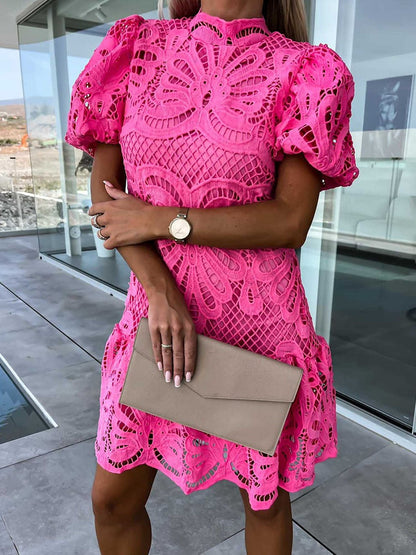 LP | abito midi elegante da donna con maniche a sbuffo