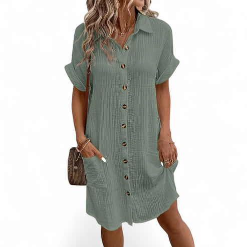 LP | Mini abito casual con maniche corte ed elegante abbottonatura
