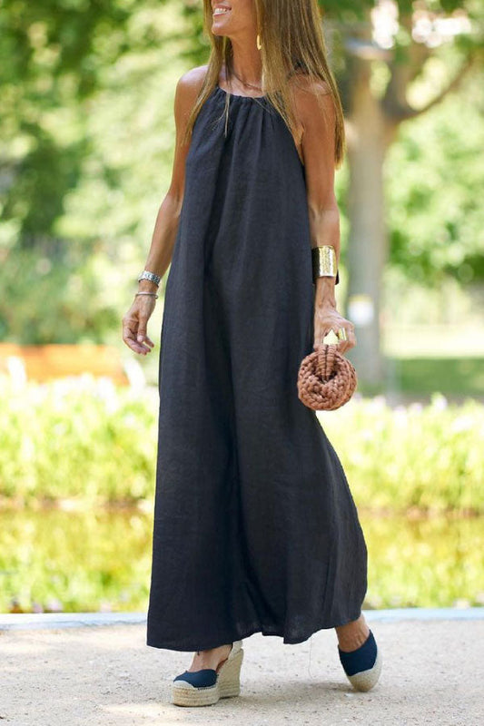 LP | Vintage Holiday - Maxi abito con scollo ad aletta in tinta unita