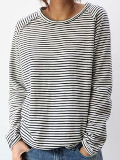 LP Top basic in cotone bianco e nero a maniche lunghe
