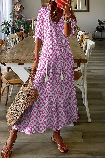 LP | Maxi abito casual con scollo a V e stampa geometrica