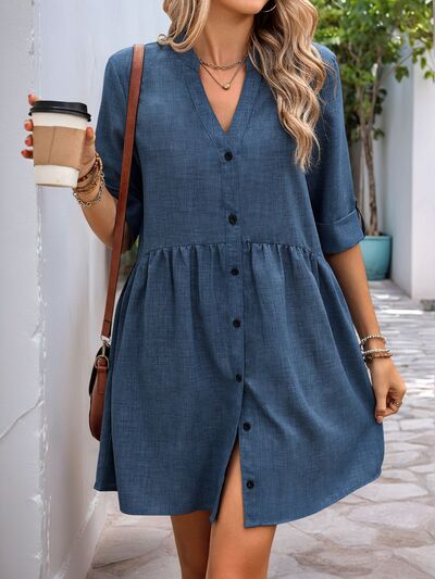 LP | Perfee Button Down, mini abito a mezza manica con intaglio