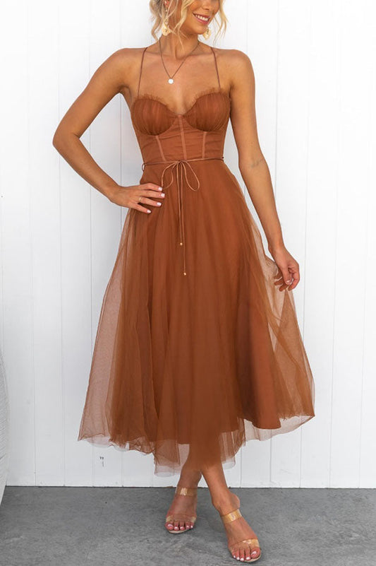 LP | Abito midi bustier in tulle