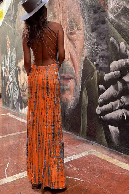LP | Modern Day - Maxi abito elasticizzato con stampa tie-dye e allacciatura posteriore