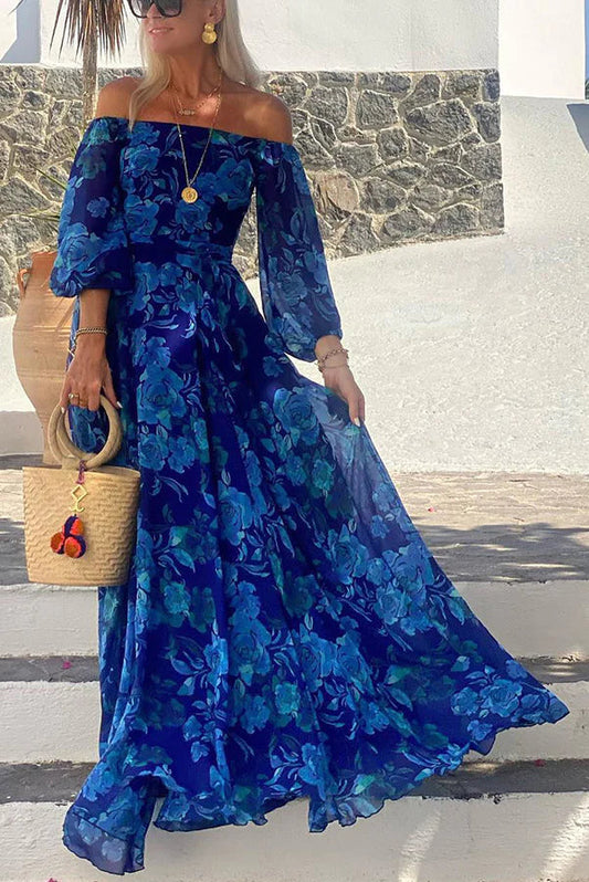 LP | Maxi abito floreale off shoulder back smocked per le vacanze