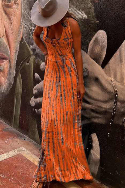 LP | Modern Day - Maxi abito elasticizzato con stampa tie-dye e allacciatura posteriore