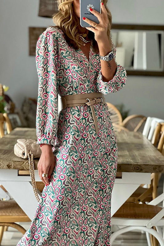LP | Abito midi con scollo a V e stampa multipla