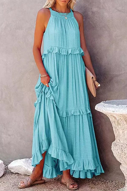 LP | Vittoria Abito maxi halter con arricciature e volants