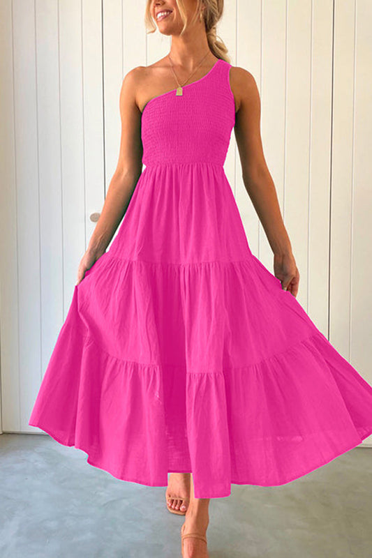 LP | Maxi abito senza maniche, off-the-shoulder, con volant e rouches