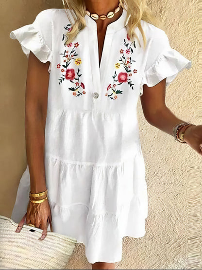 LP | Mini abito con frange e stampa floreale con scollo a V