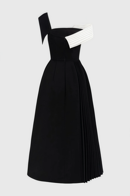 LP | Abito midi asimmetrico nero con inserto bianco