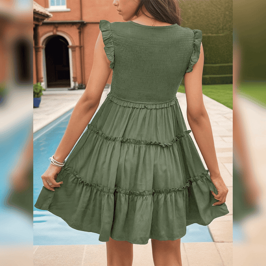 LP | Miniabito verde rilassato con drappeggi per le vacanze estive