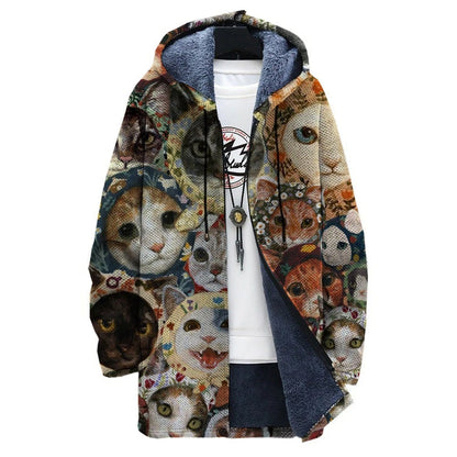 LP | Giacca con cappuccio foderata in pile con stampa artistica di gatti