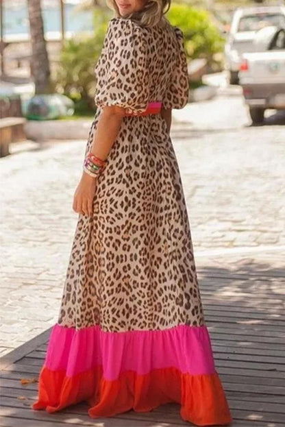 LP | Maxi abito con stampa leopardata e maniche a sbuffo per donna