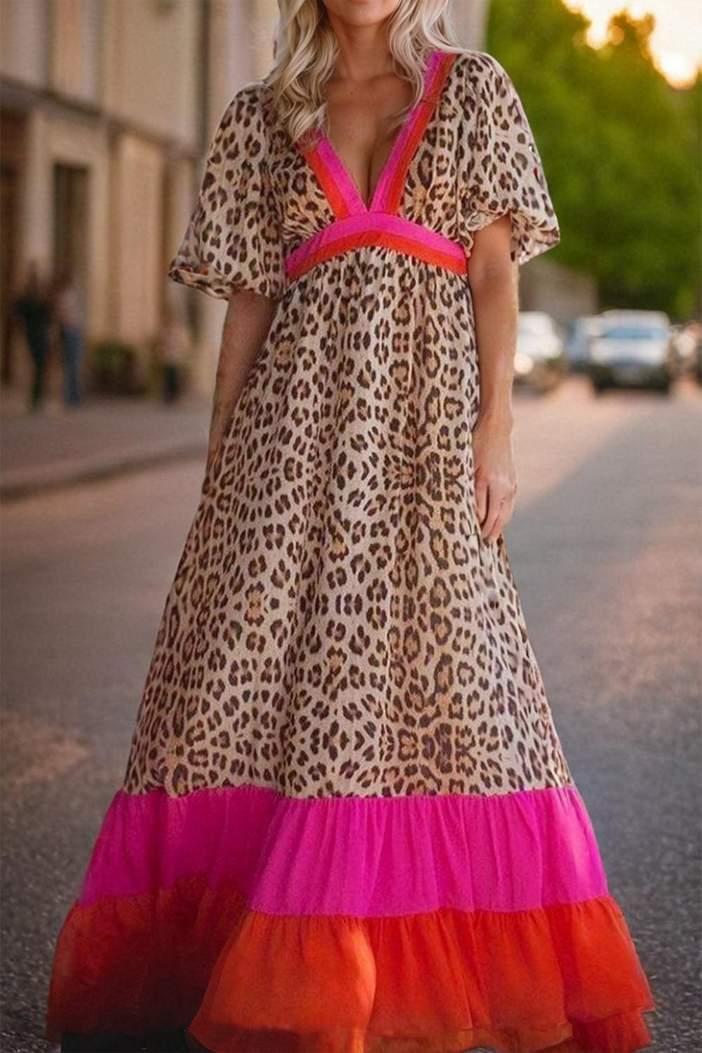 LP | Maxi abito con stampa leopardata e maniche a sbuffo per donna