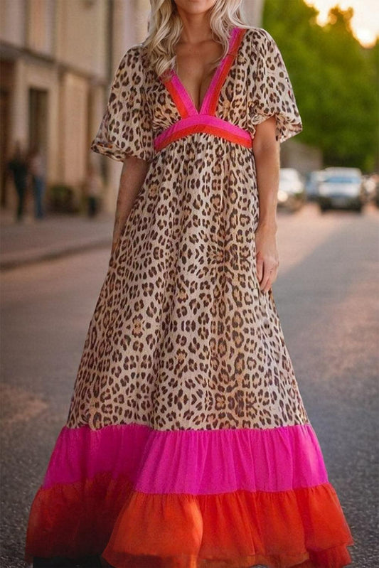 LP | Maxi abito con stampa leopardata e maniche a sbuffo per donna