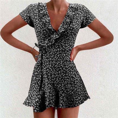 LP | Vestito da donna Boho floreale con volant corto Mini abito