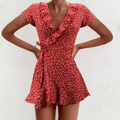 LP | Vestito da donna Boho floreale con volant corto Mini abito