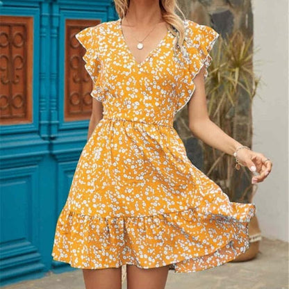 LP | Vestito da donna Boho floreale con volant corto Mini abito