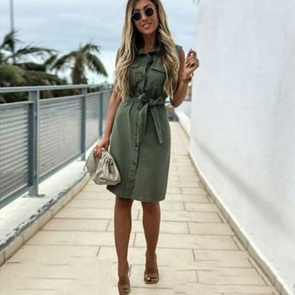 LP | donne vintage frontale pulsante fusciacca cappotto partito vestito senza maniche girare giù collare casual mini abito estate moda nuovo vestito