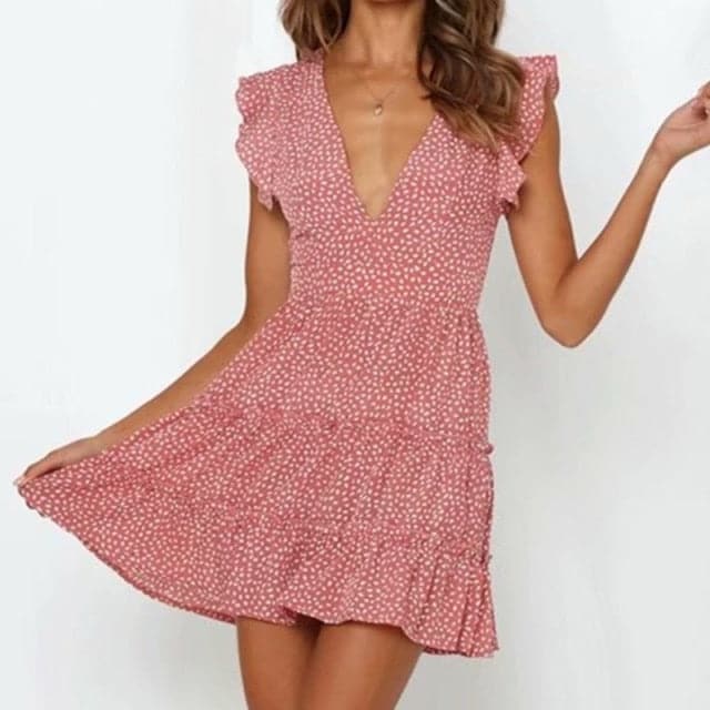 LP | Vestito da donna Boho floreale con volant corto Mini abito