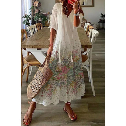 LP | Maxi abito elegante in cotone e lino 1 + 1 GRATIS