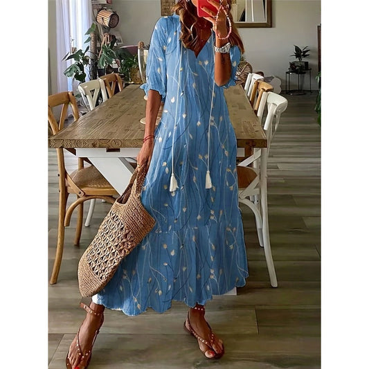 LP | Maxi abito elegante in cotone e lino 1 + 1 GRATIS