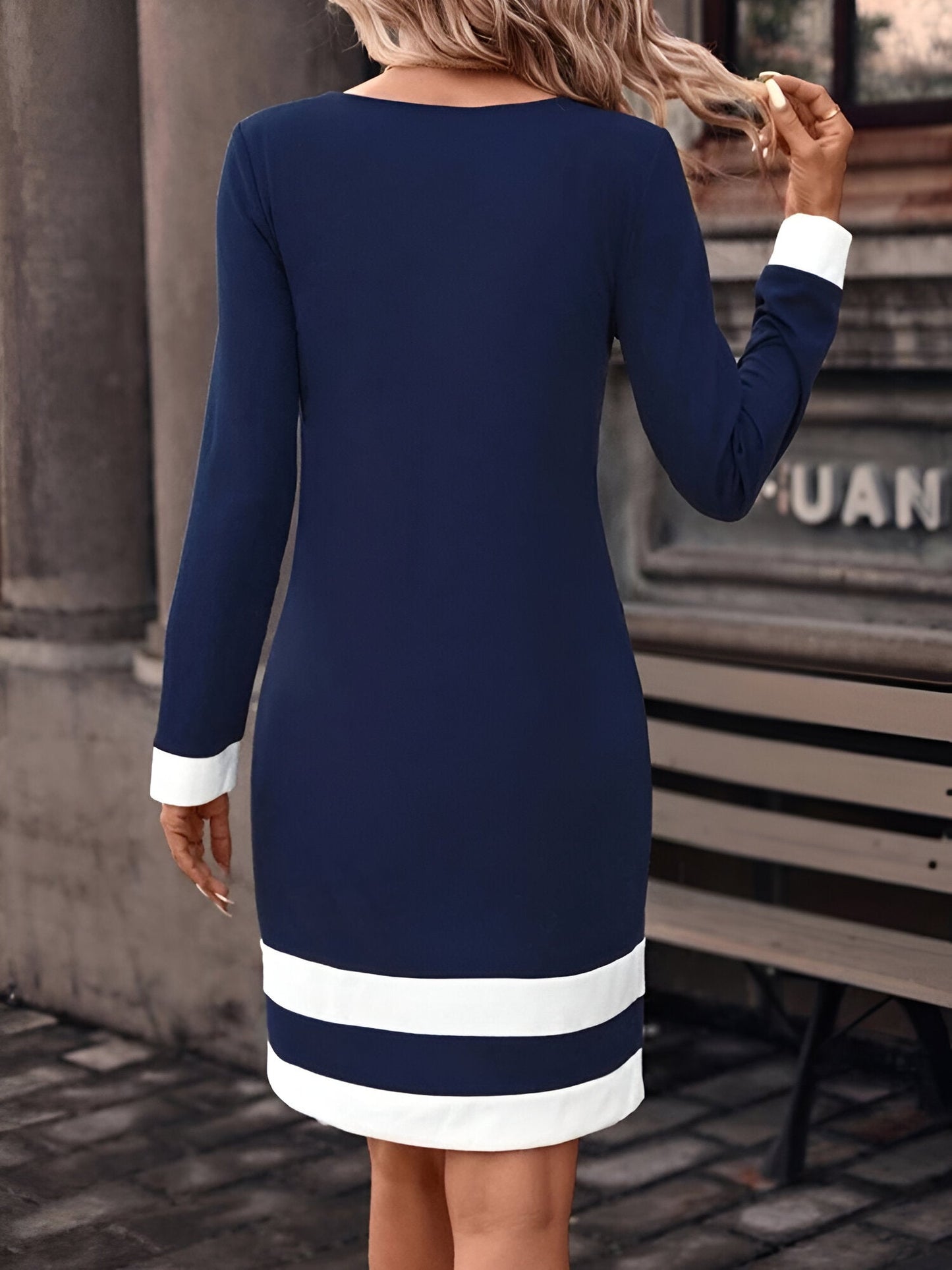 LP | Abito midi casual in maglia con scollo rotondo, spacco e maniche lunghe